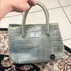 Furla Crocodile-Embossed Satchel in Light Green